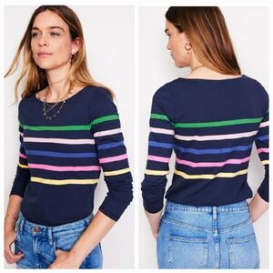 Boden Ella Stripe Long Sleeve Blue Top Women 14